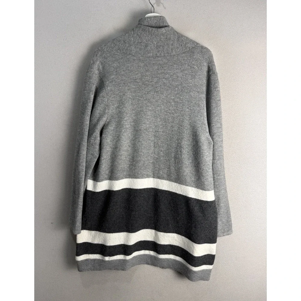 Loft Women's XL Colorblock Striped Front Pockets Nylon Wool Blend Open‎ cardigan